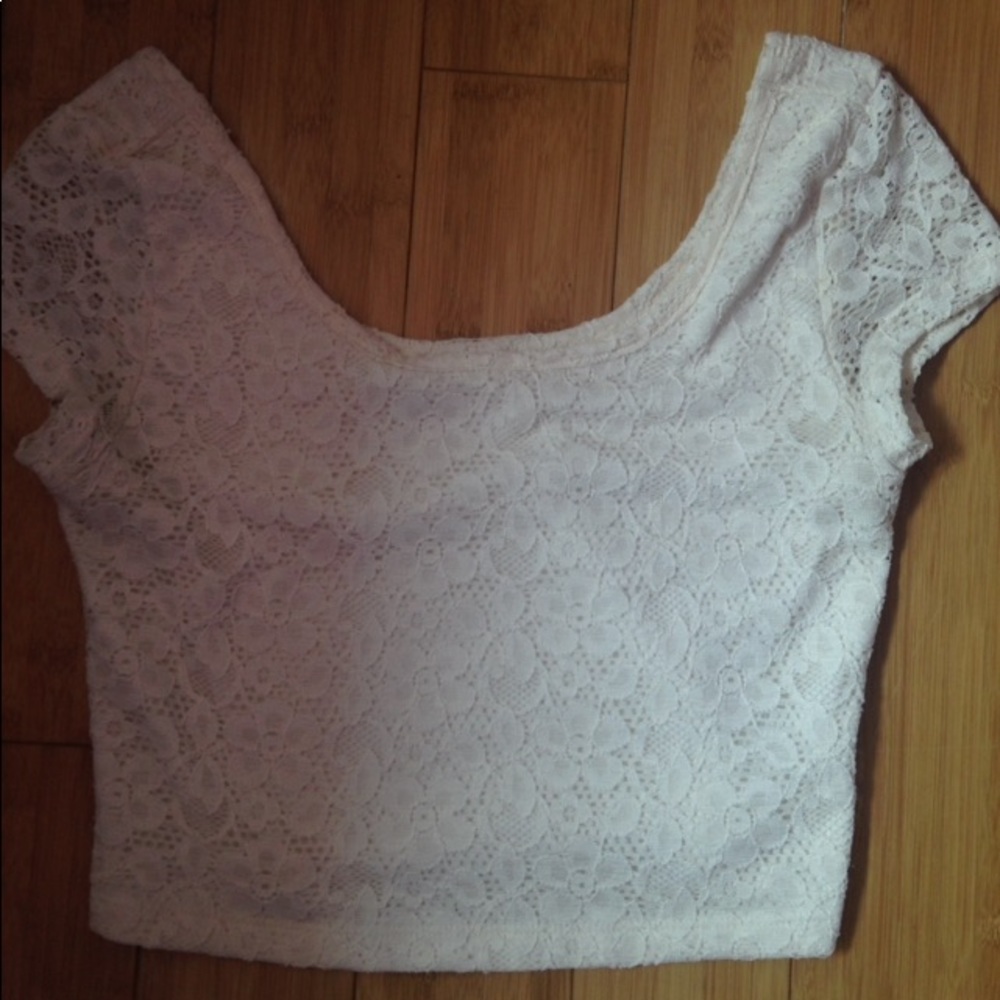 White floral lace cropped top